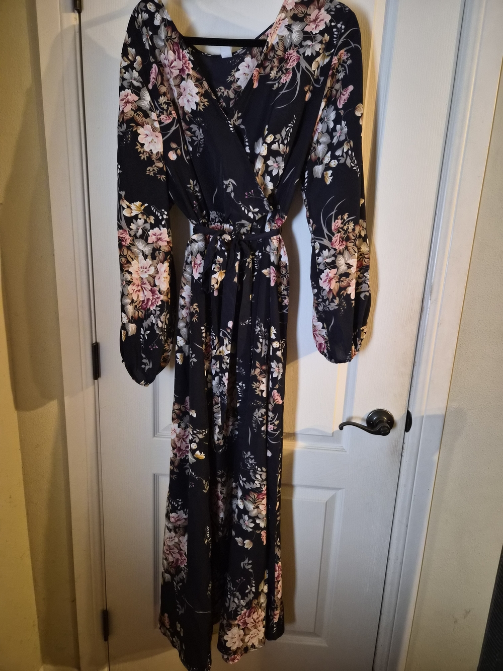 Floral Wrap Maxi Dress in Deep Blue and Pink